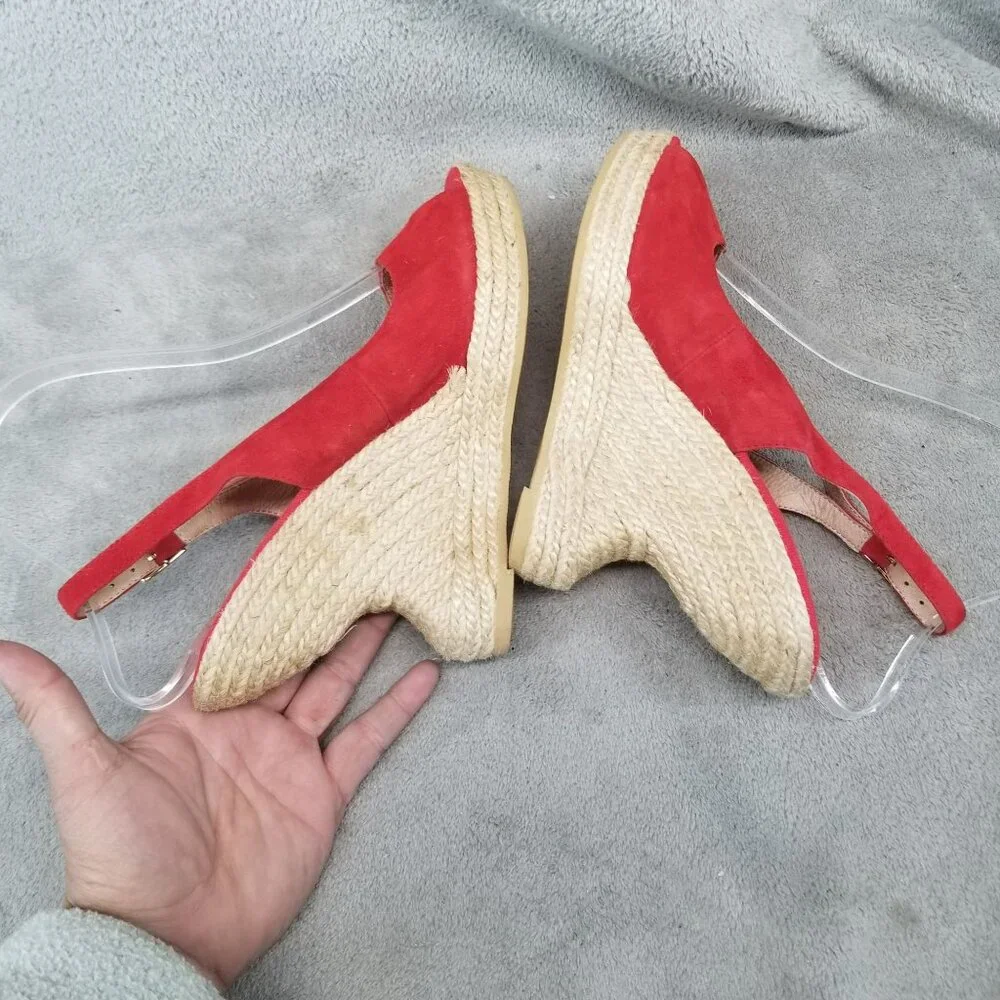 Andre Assous Shoes Womens Size 8.5 Red Leather Peep Toe Espadrille Slingback - Picture 7 of 11